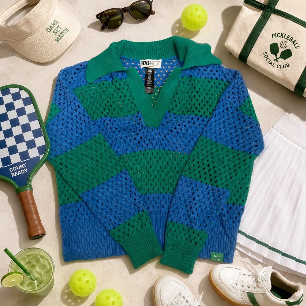Beach Riot Wynn Open Knit Polo Sweater